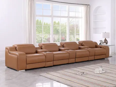 169" Chestnut Italian Leather Reclining USB Sofa