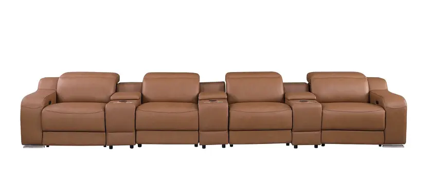 169" Chestnut Italian Leather Reclining USB Sofa