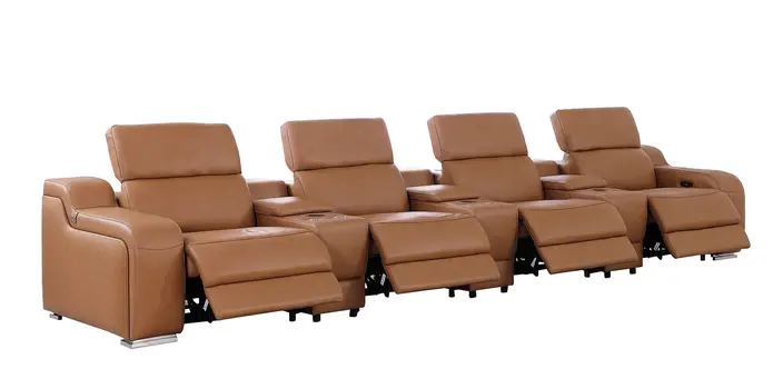 169" Chestnut Italian Leather Reclining USB Sofa