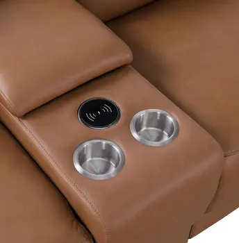 169" Chestnut Italian Leather Reclining USB Sofa