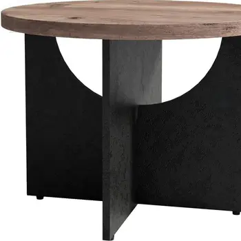 18" Light Brown and Black Wood Round Cross Legs End Table
