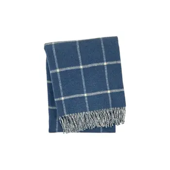 50" X 67" Denim Blue And White Cotton Blend Woven Plaid Throw Blanket with Fringe
