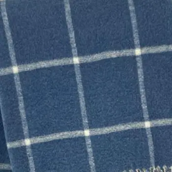 50" X 67" Denim Blue And White Cotton Blend Woven Plaid Throw Blanket with Fringe
