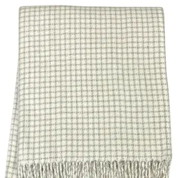 50" X 67" Cream And Sand Cotton Blend Woven Plaid Throw Blanket with Fringe
