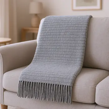50" X 67" Gray Cotton Blend Woven Throw Blanket with Fringe