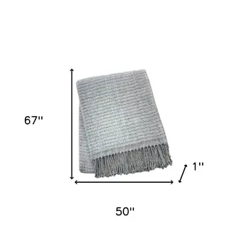50" X 67" Gray Cotton Blend Woven Throw Blanket with Fringe