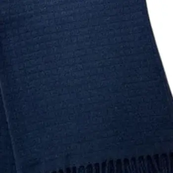 50" X 67" Navy Blue Cotton Blend Woven Throw Blanket with Fringe