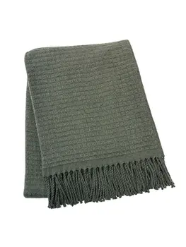 50" X 67" Olive Green Cotton Blend Woven Throw Blanket with Fringe
