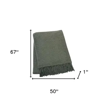 50" X 67" Olive Green Cotton Blend Woven Throw Blanket with Fringe