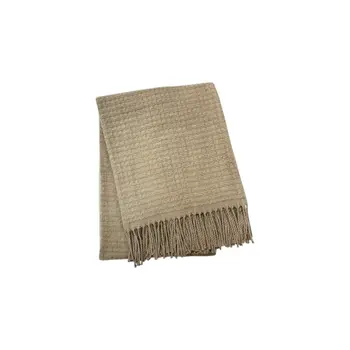 50" X 67" Sand Cotton Blend Woven Throw Blanket with Fringe