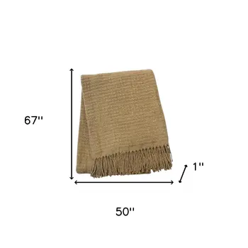 50" X 67" Stone Cotton Blend Woven Throw Blanket with Fringe