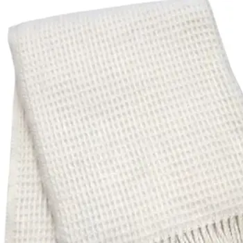 55" X 70" Cream Cotton Blend Waffle Weave Throw Blanket with Fringe