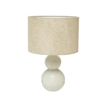 18" Distressed White Marble Round Table Lamp With White Drum Shade