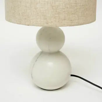 18" Distressed White Marble Round Table Lamp With White Drum Shade