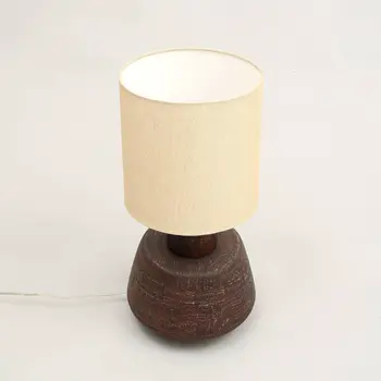 27" Distressed Brown Solid Wood Urn Table Lamp With Beige Drum Shade