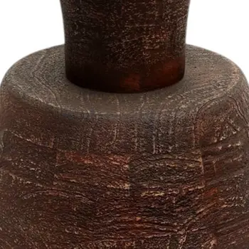 27" Distressed Brown Solid Wood Urn Table Lamp With Beige Drum Shade