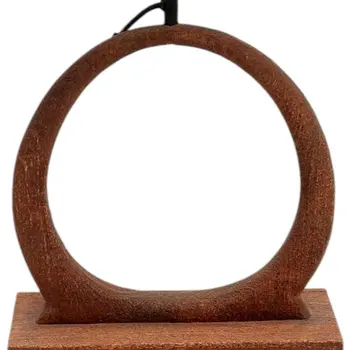 21" Distressed Brown Solid Wood Geometric Table Lamp With Beige Drum Shade