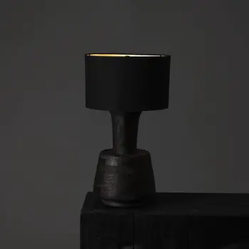 29" Distressed Black Solid Wood Urn Table Lamp With Black Drum Shade