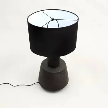 29" Distressed Black Solid Wood Urn Table Lamp With Black Drum Shade