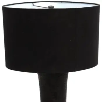 29" Distressed Black Solid Wood Urn Table Lamp With Black Drum Shade