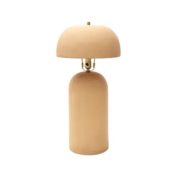25" Distressed Beige Ceramic Table Lamp With Beige Drum Shade