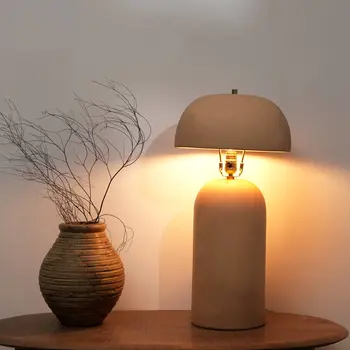 25" Distressed Beige Ceramic Table Lamp With Beige Drum Shade