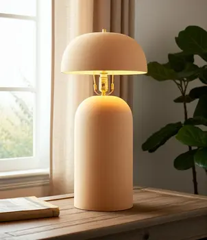 25" Distressed Beige Ceramic Table Lamp With Beige Drum Shade