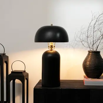 23" Distressed Black Ceramic Table Lamp With Black Drum Shade