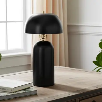 23" Distressed Black Ceramic Table Lamp With Black Drum Shade