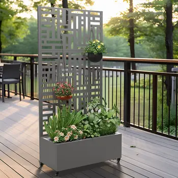 35" Gray Metal Indoor Outdoor Rectangular Planter Box