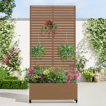 35" Brown Metal Indoor Outdoor Rectangular Planter Box