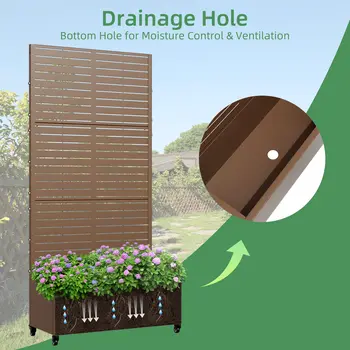 35" Brown Metal Indoor Outdoor Rectangular Planter Box