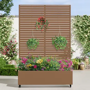 47" Brown Metal Indoor Outdoor Rectangular Planter Box