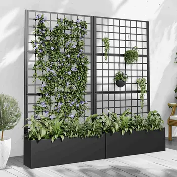 35" Black Metal Indoor Outdoor Rectangular Planter Box