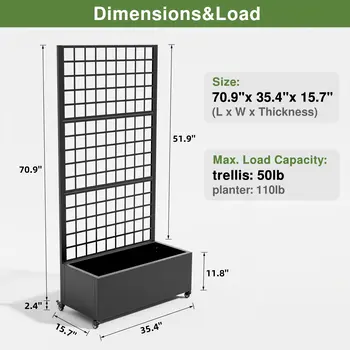 35" Black Metal Indoor Outdoor Rectangular Planter Box