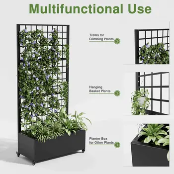 35" Black Metal Indoor Outdoor Rectangular Planter Box