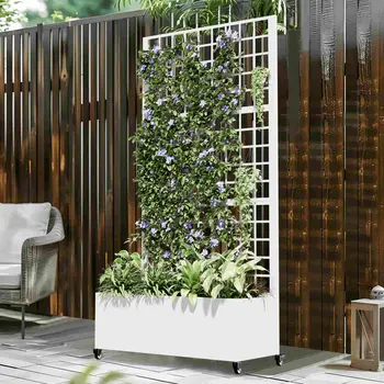 35" White Metal Indoor Outdoor Rectangular Planter Box