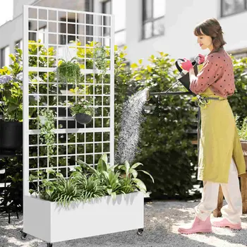 35" White Metal Indoor Outdoor Rectangular Planter Box