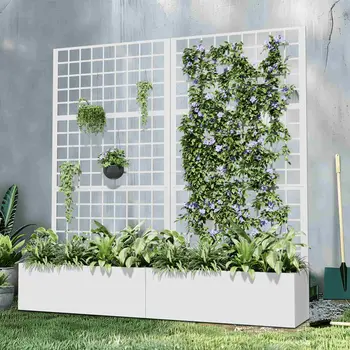 35" White Metal Indoor Outdoor Rectangular Planter Box