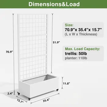 35" White Metal Indoor Outdoor Rectangular Planter Box