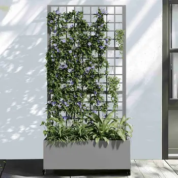 35" Gray Metal Indoor Outdoor Rectangular Planter Box
