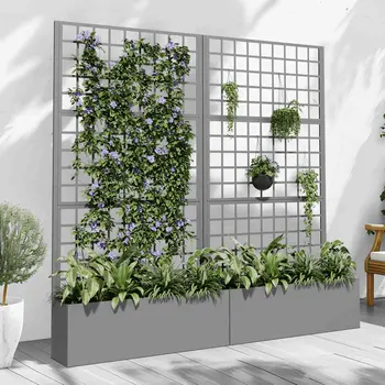 35" Gray Metal Indoor Outdoor Rectangular Planter Box
