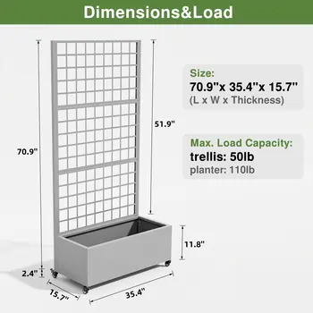 35" Gray Metal Indoor Outdoor Rectangular Planter Box