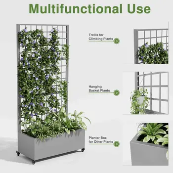 35" Gray Metal Indoor Outdoor Rectangular Planter Box