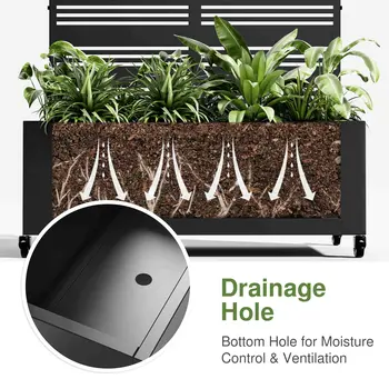 35" Black Metal Indoor Outdoor Rectangular Planter Box