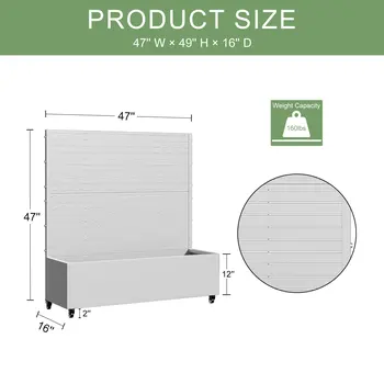 47" White Metal Indoor Outdoor Rectangular Planter Box