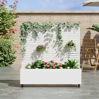 47" White Metal Indoor Outdoor Rectangular Planter Box
