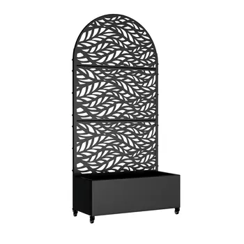 35" Black Metal Indoor Outdoor Rectangular Planter Box