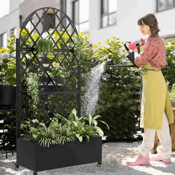 35" Black Metal Indoor Outdoor Rectangular Planter Box