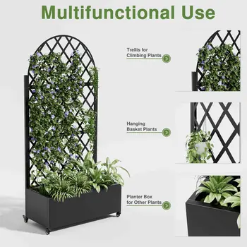 35" Black Metal Indoor Outdoor Rectangular Planter Box